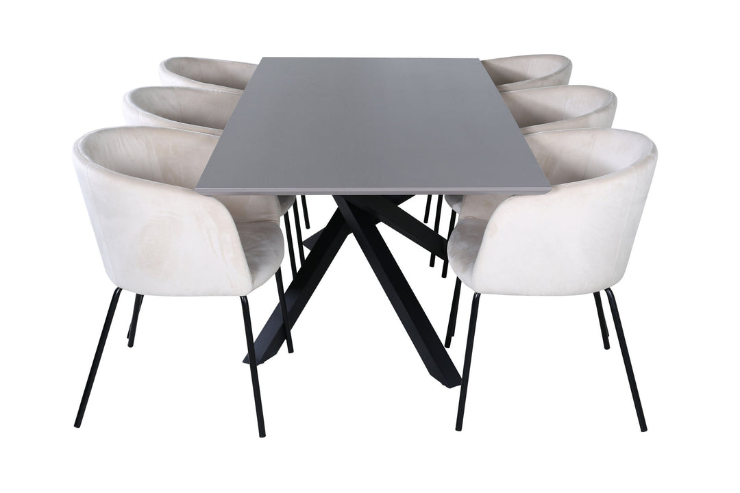Venture Home Piazza Dining Table - Black / Grey Veneer+Berit Chair - Black / Beige Velvet_6