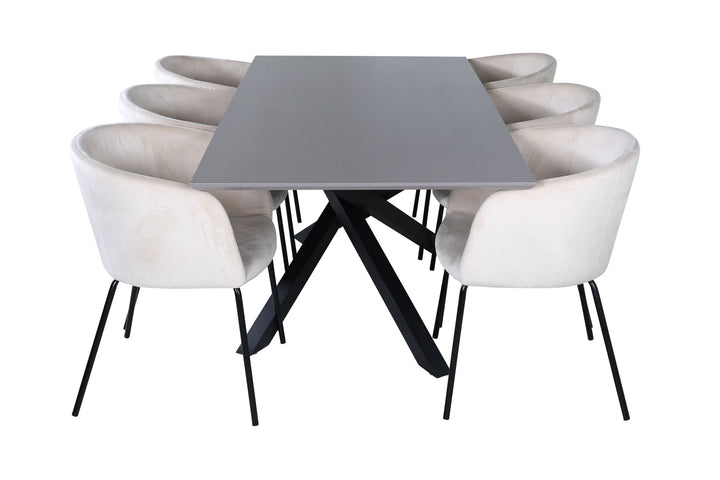 Venture Home Piazza Dining Table - Black / Grey Veneer+Berit Chair - Black / Beige Velvet_6