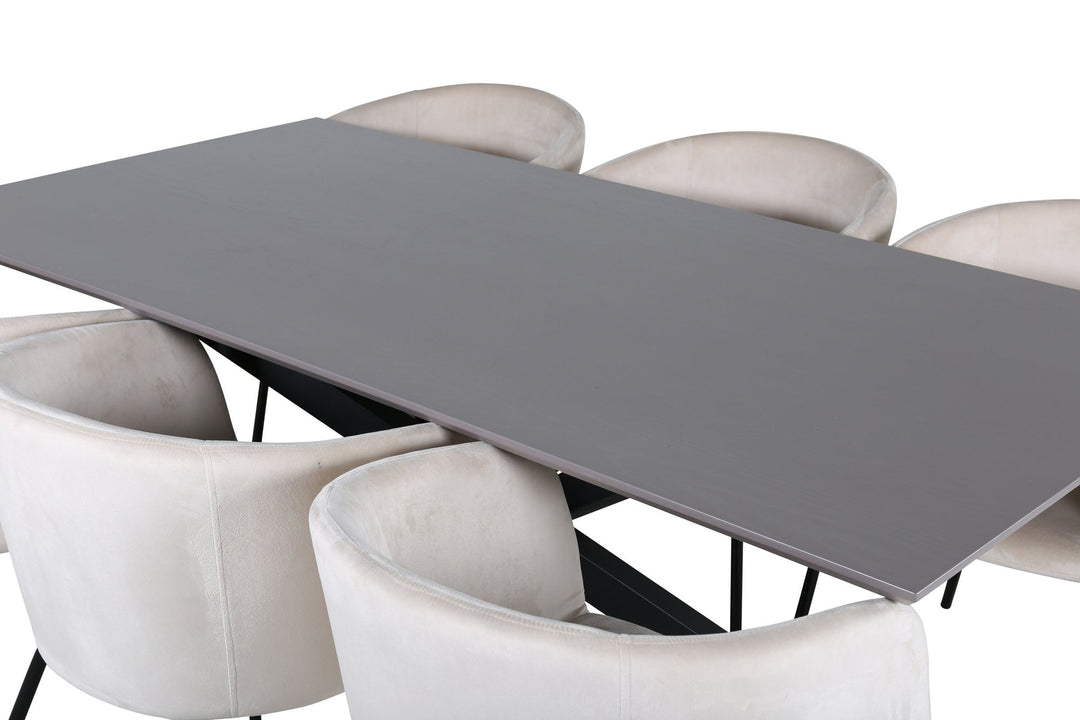 Venture Home Piazza Dining Table - Black / Grey Veneer+Berit Chair - Black / Beige Velvet_6