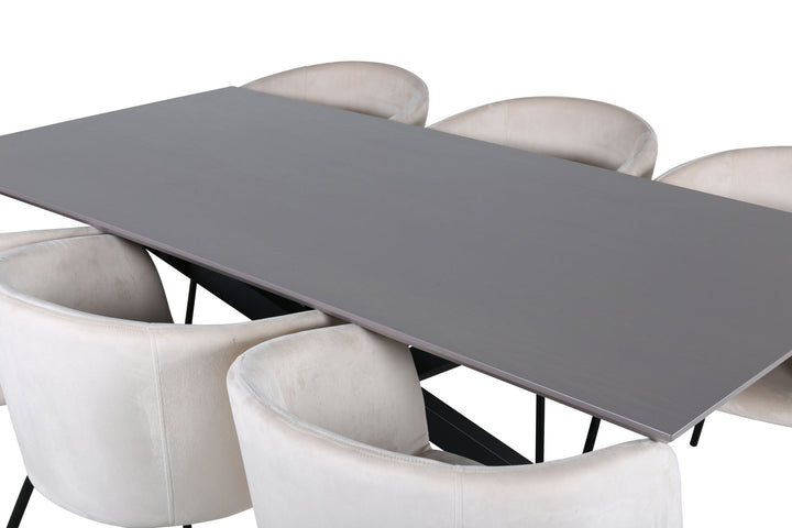 Venture Home Piazza Dining Table - Black / Grey Veneer+Berit Chair - Black / Beige Velvet_6