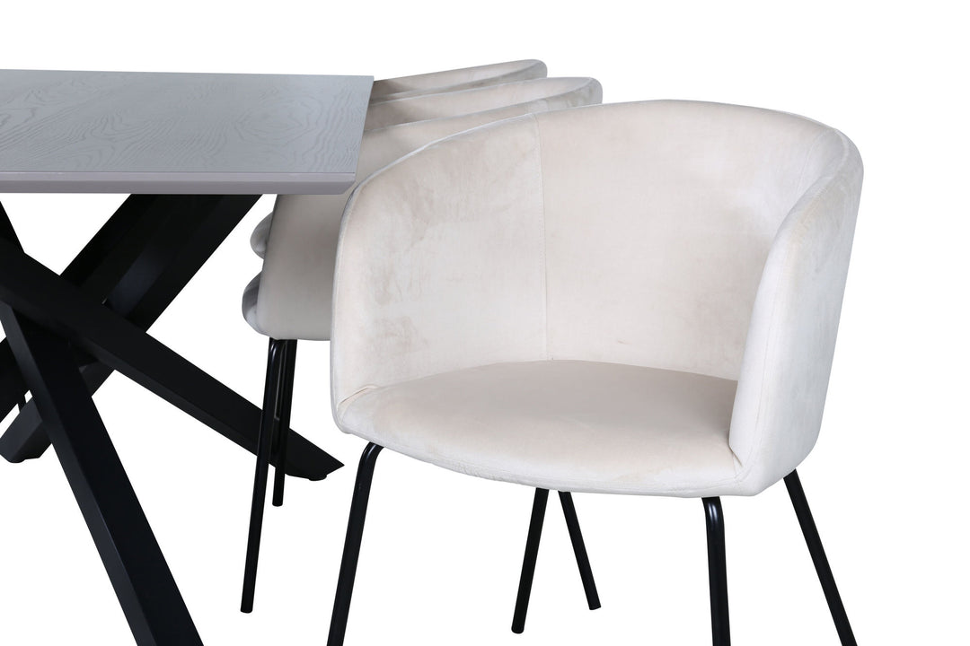 Venture Home Piazza Dining Table - Black / Grey Veneer+Berit Chair - Black / Beige Velvet_6