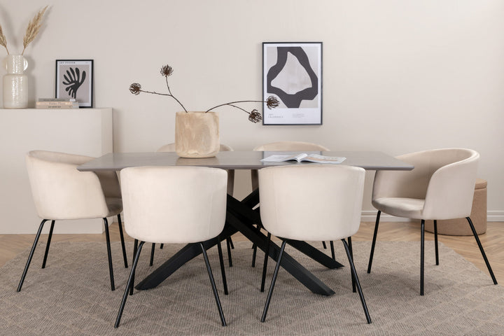Venture Home Piazza Dining Table - Black / Grey Veneer+Berit Chair - Black / Beige Velvet_6