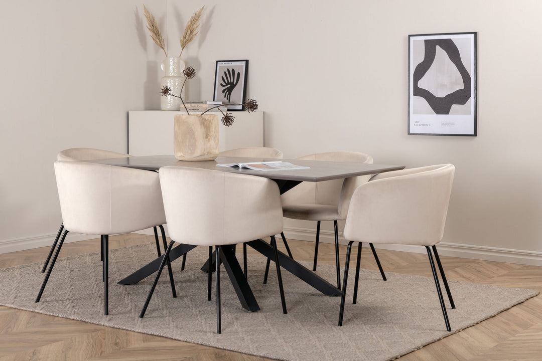 Venture Home Piazza Dining Table - Black / Grey Veneer+Berit Chair - Black / Beige Velvet_6