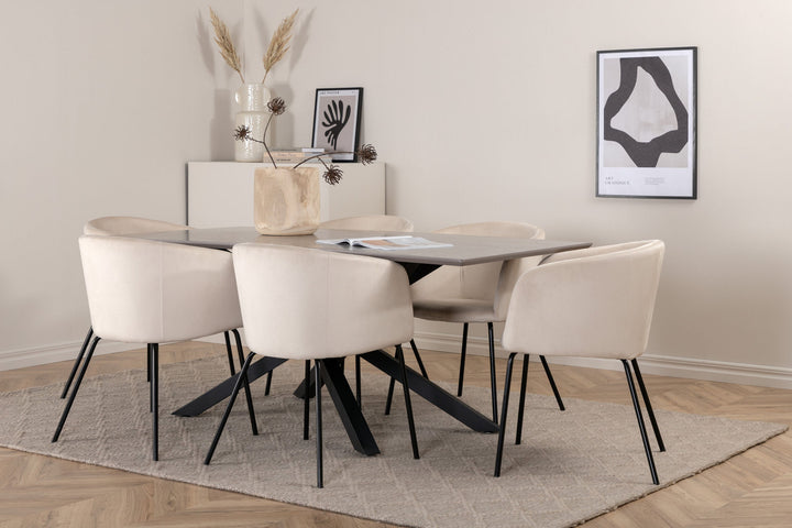 Venture Home Piazza Dining Table - Black / Grey Veneer+Berit Chair - Black / Beige Velvet_6