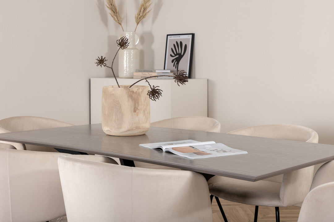Venture Home Piazza Dining Table - Black / Grey Veneer+Berit Chair - Black / Beige Velvet_6