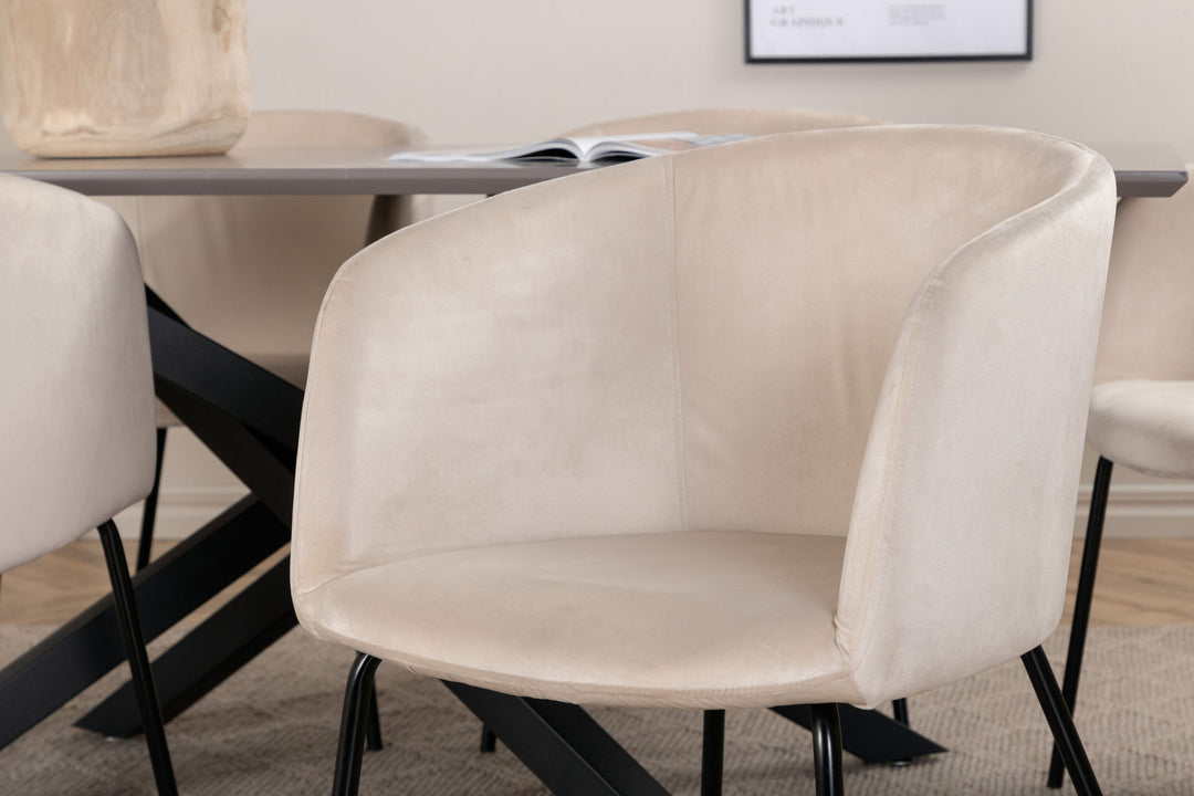 Venture Home Piazza Dining Table - Black / Grey Veneer+Berit Chair - Black / Beige Velvet_6