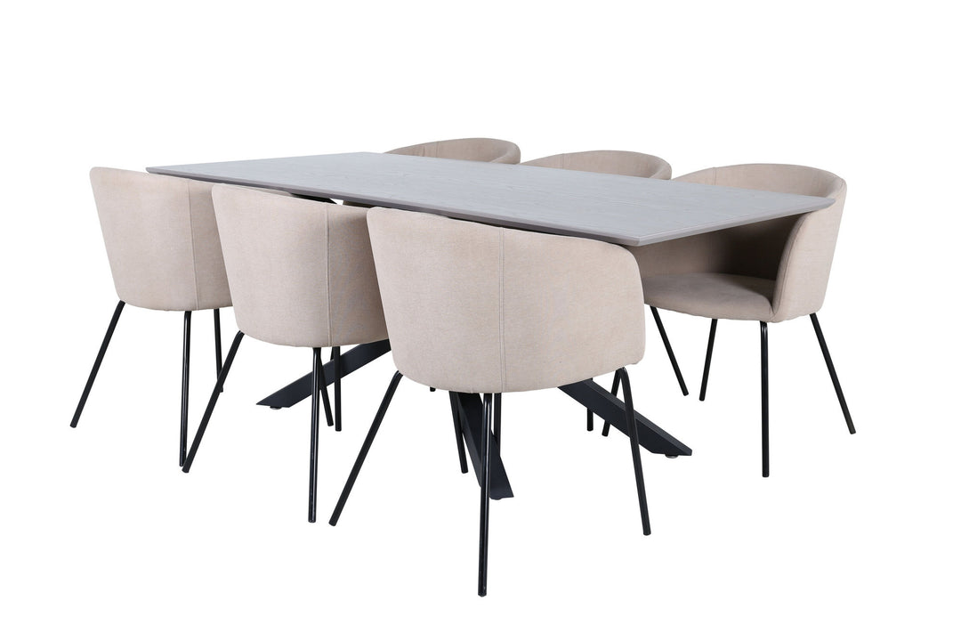 Venture Home Piazza Dining Table - Black / Grey Veneer+Berit Chair - Black / Beige Fabric (Polyester linen )_6