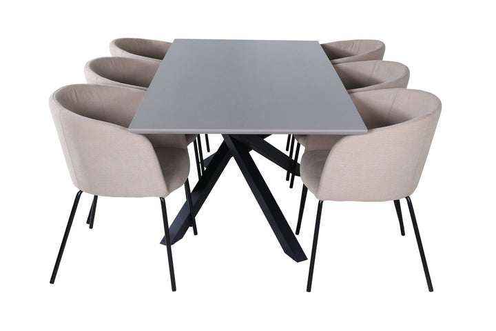 Venture Home Piazza Dining Table - Black / Grey Veneer+Berit Chair - Black / Beige Fabric (Polyester linen )_6