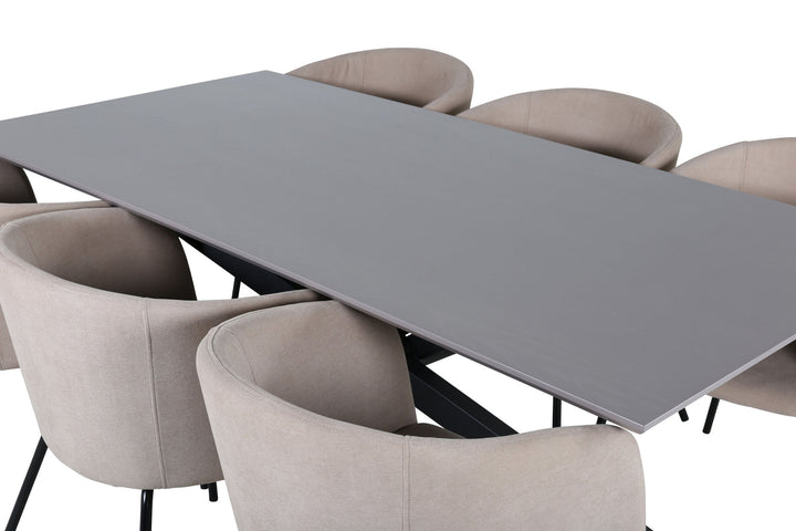 Venture Home Piazza Dining Table - Black / Grey Veneer+Berit Chair - Black / Beige Fabric (Polyester linen )_6