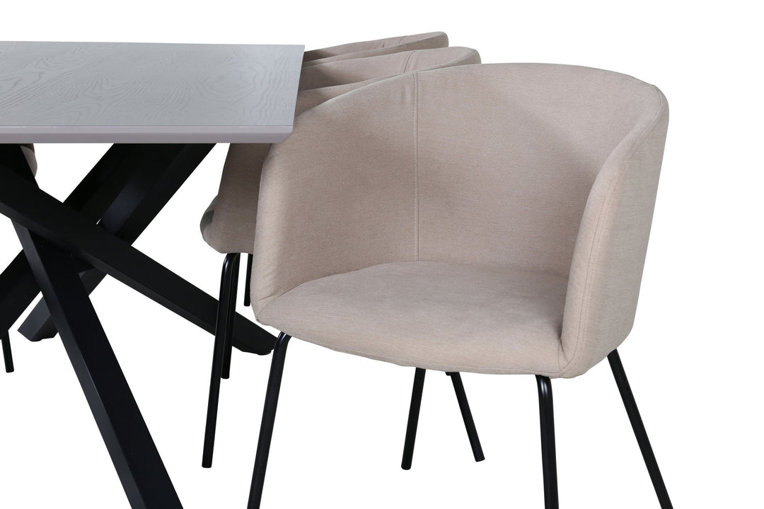 Venture Home Piazza Dining Table - Black / Grey Veneer+Berit Chair - Black / Beige Fabric (Polyester linen )_6