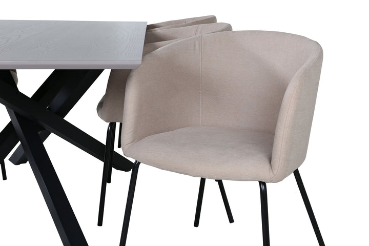 Venture Home Piazza Dining Table - Black / Grey Veneer+Berit Chair - Black / Beige Fabric (Polyester linen )_6