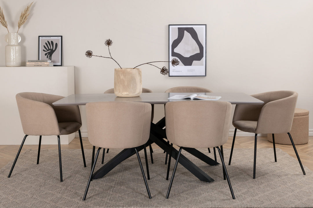Venture Home Piazza Dining Table - Black / Grey Veneer+Berit Chair - Black / Beige Fabric (Polyester linen )_6