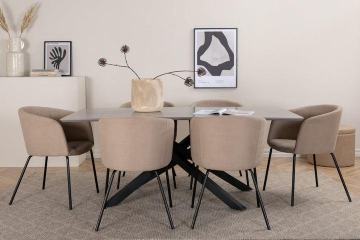 Venture Home Piazza Dining Table - Black / Grey Veneer+Berit Chair - Black / Beige Fabric (Polyester linen )_6