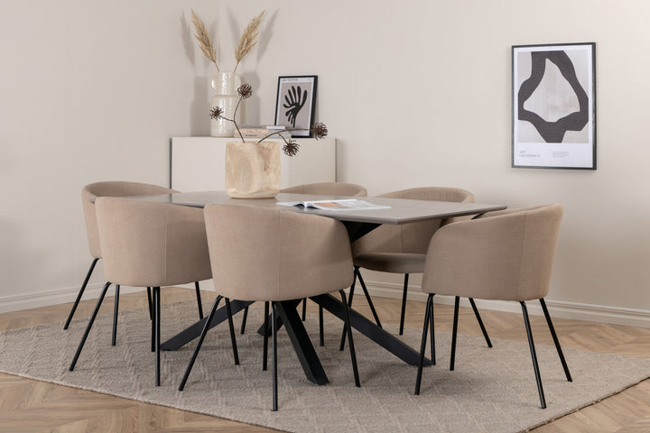 Venture Home Piazza Dining Table - Black / Grey Veneer+Berit Chair - Black / Beige Fabric (Polyester linen )_6
