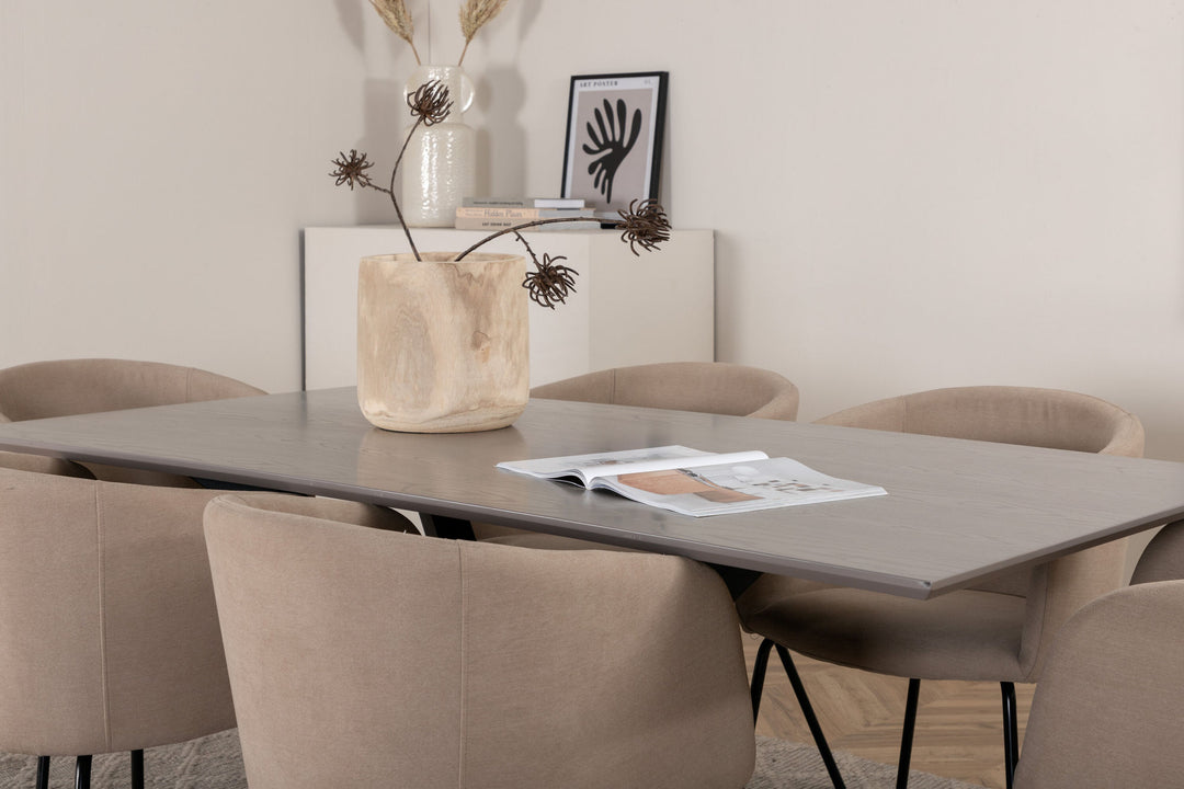Venture Home Piazza Dining Table - Black / Grey Veneer+Berit Chair - Black / Beige Fabric (Polyester linen )_6