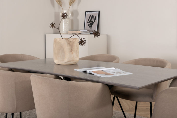Venture Home Piazza Dining Table - Black / Grey Veneer+Berit Chair - Black / Beige Fabric (Polyester linen )_6