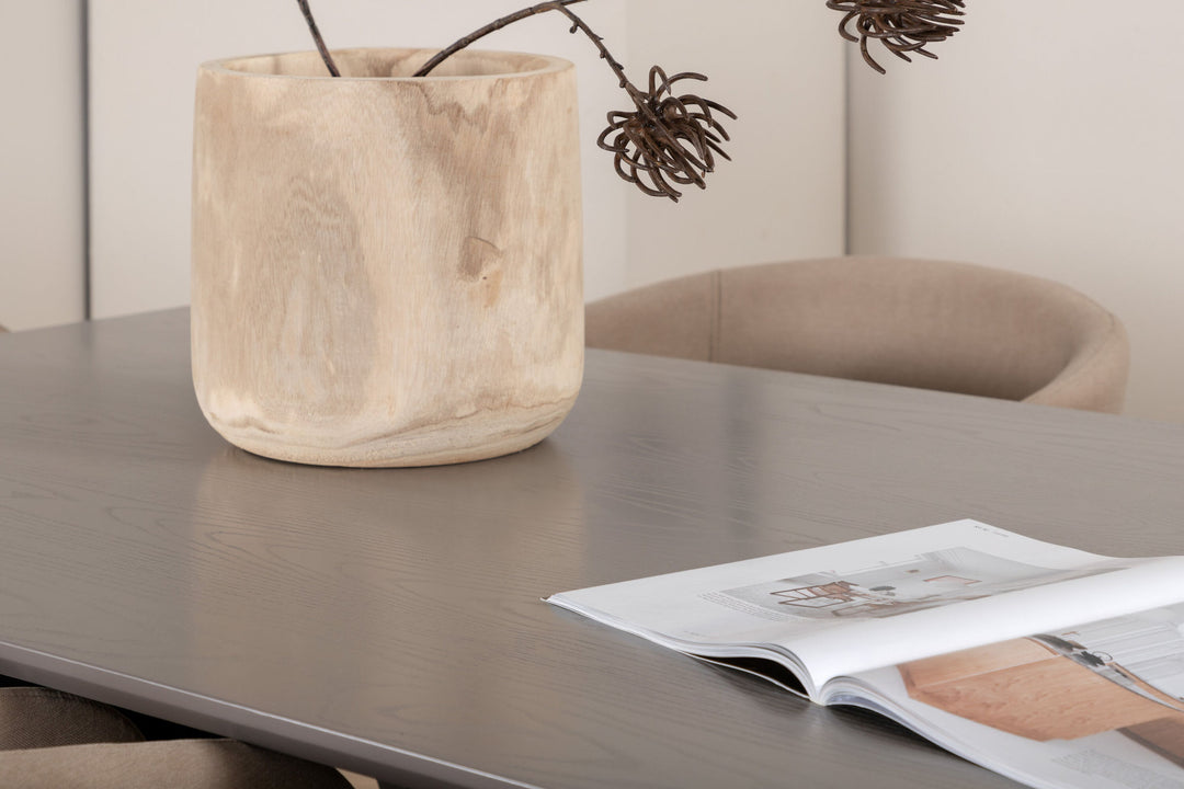 Venture Home Piazza Dining Table - Black / Grey Veneer+Berit Chair - Black / Beige Fabric (Polyester linen )_6