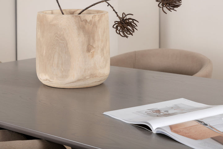 Venture Home Piazza Dining Table - Black / Grey Veneer+Berit Chair - Black / Beige Fabric (Polyester linen )_6