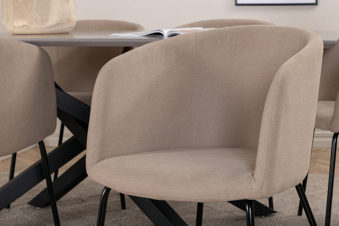 Venture Home Piazza Dining Table - Black / Grey Veneer+Berit Chair - Black / Beige Fabric (Polyester linen )_6
