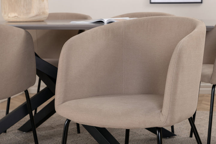 Venture Home Piazza Dining Table - Black / Grey Veneer+Berit Chair - Black / Beige Fabric (Polyester linen )_6