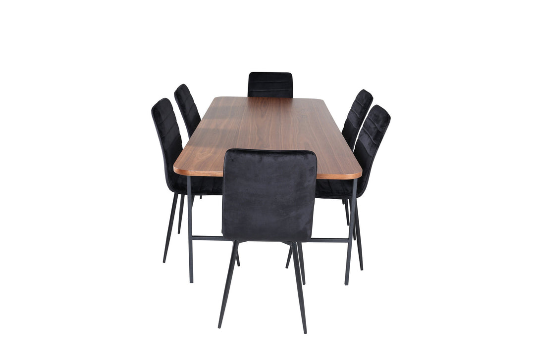 Venture Home Uno Dining Table - Black / Walnut Veneer+Windu Lyx Chair - Black / Black Velvet_6
