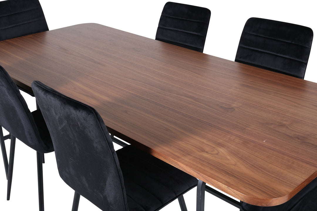 Venture Home Uno Dining Table - Black / Walnut Veneer+Windu Lyx Chair - Black / Black Velvet_6