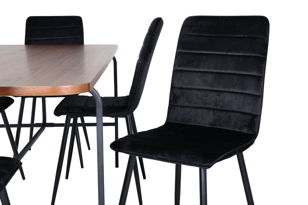 Venture Home Uno Dining Table - Black / Walnut Veneer+Windu Lyx Chair - Black / Black Velvet_6