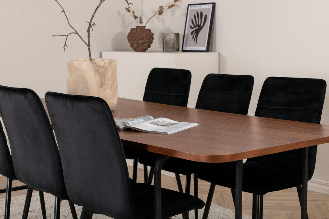 Venture Home Uno Dining Table - Black / Walnut Veneer+Windu Lyx Chair - Black / Black Velvet_6