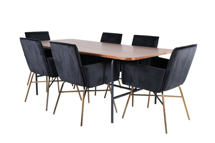 Venture Home Uno Dining Table - Black / Walnut Veneer+Petra Chair - Distressed Copper / Black Velvet_6