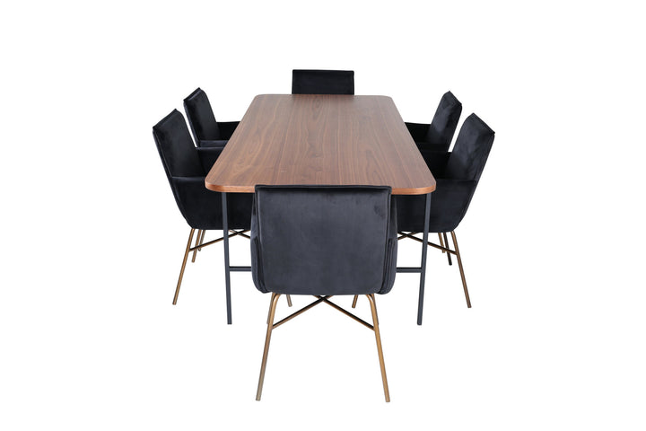 Venture Home Uno Dining Table - Black / Walnut Veneer+Petra Chair - Distressed Copper / Black Velvet_6