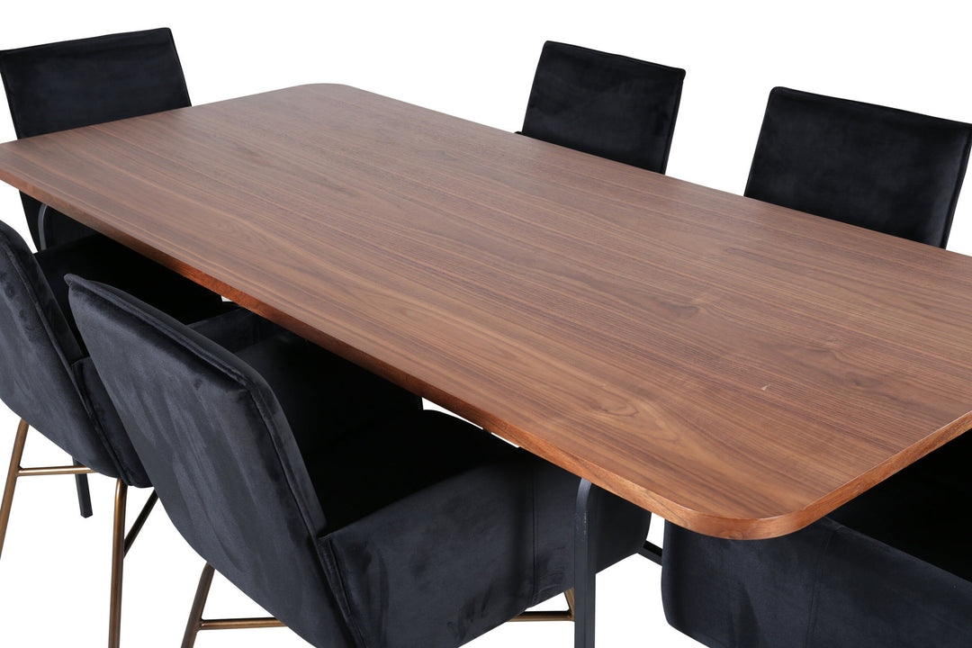 Venture Home Uno Dining Table - Black / Walnut Veneer+Petra Chair - Distressed Copper / Black Velvet_6
