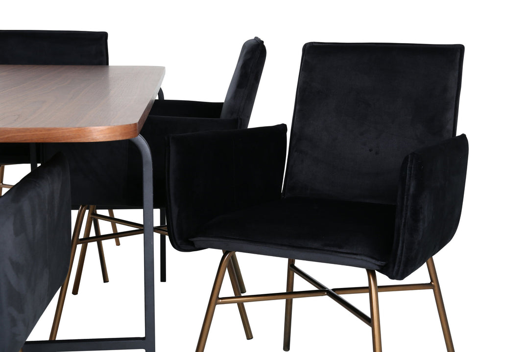 Venture Home Uno Dining Table - Black / Walnut Veneer+Petra Chair - Distressed Copper / Black Velvet_6