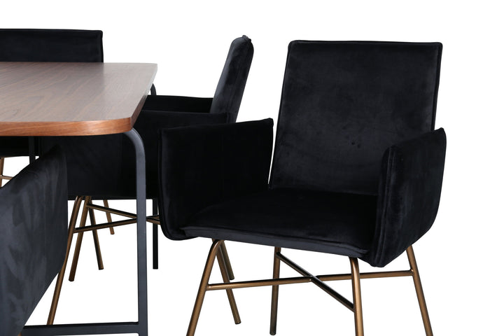 Venture Home Uno Dining Table - Black / Walnut Veneer+Petra Chair - Distressed Copper / Black Velvet_6