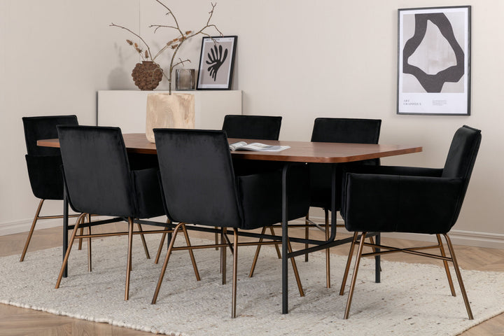 Venture Home Uno Dining Table - Black / Walnut Veneer+Petra Chair - Distressed Copper / Black Velvet_6