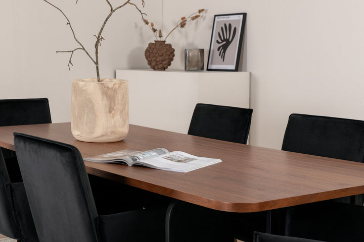 Venture Home Uno Dining Table - Black / Walnut Veneer+Petra Chair - Distressed Copper / Black Velvet_6