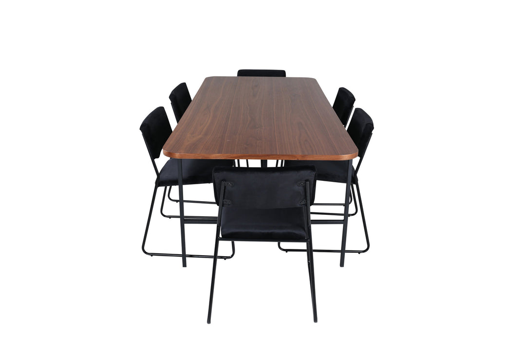 Venture Home Uno Dining Table - Black / Walnut Veneer+Kenth Chair - Black / Black Velvet_6