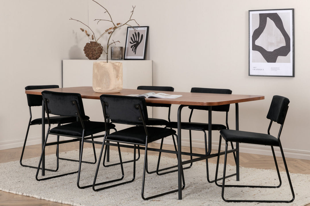 Venture Home Uno Dining Table - Black / Walnut Veneer+Kenth Chair - Black / Black Velvet_6