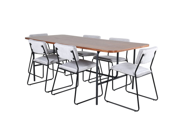Venture Home Uno Dining Table - Black / Walnut Veneer+Kenth Chair - Black / Light Grey Velvet_6