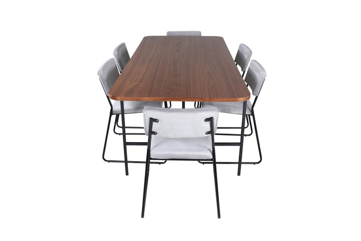 Venture Home Uno Dining Table - Black / Walnut Veneer+Kenth Chair - Black / Light Grey Velvet_6