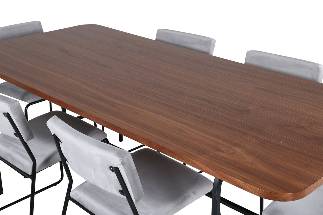 Venture Home Uno Dining Table - Black / Walnut Veneer+Kenth Chair - Black / Light Grey Velvet_6