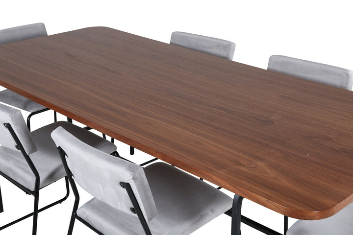 Venture Home Uno Dining Table - Black / Walnut Veneer+Kenth Chair - Black / Light Grey Velvet_6