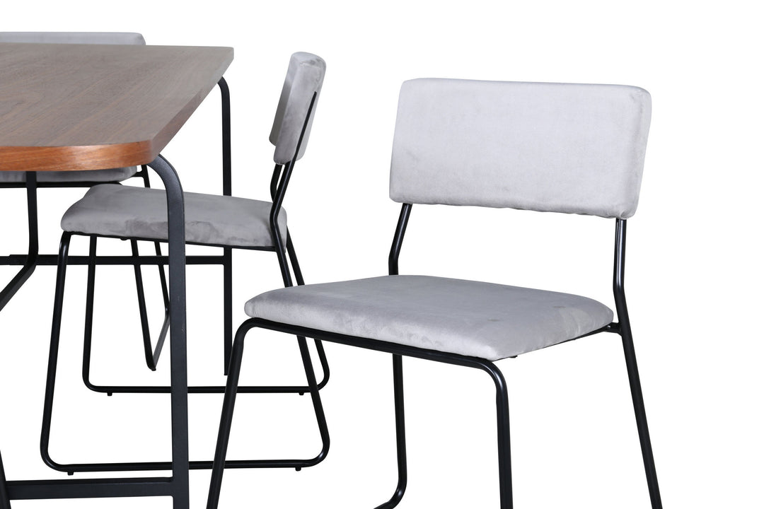 Venture Home Uno Dining Table - Black / Walnut Veneer+Kenth Chair - Black / Light Grey Velvet_6