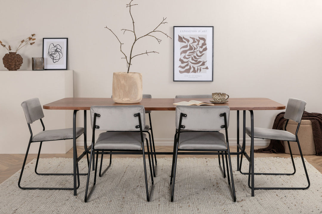 Venture Home Uno Dining Table - Black / Walnut Veneer+Kenth Chair - Black / Light Grey Velvet_6