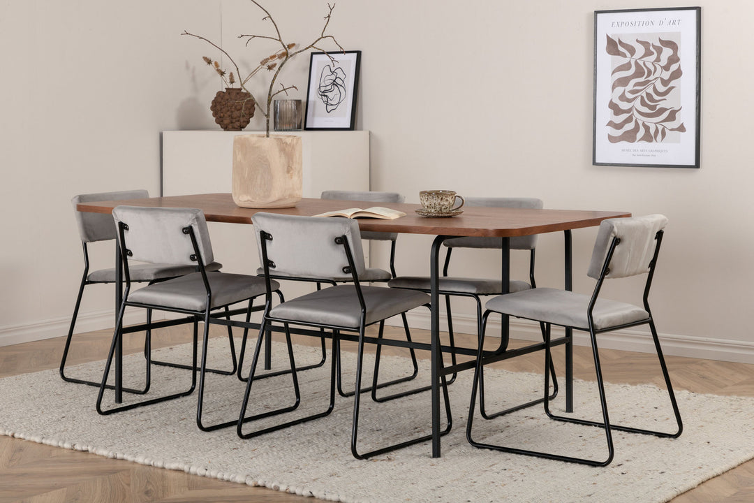 Venture Home Uno Dining Table - Black / Walnut Veneer+Kenth Chair - Black / Light Grey Velvet_6