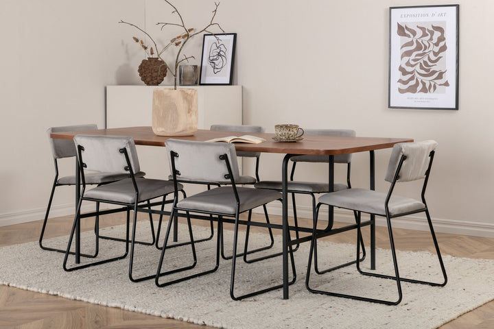 Venture Home Uno Dining Table - Black / Walnut Veneer+Kenth Chair - Black / Light Grey Velvet_6