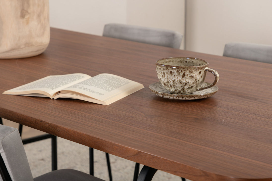 Venture Home Uno Dining Table - Black / Walnut Veneer+Kenth Chair - Black / Light Grey Velvet_6