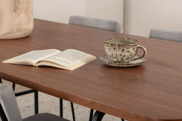 Venture Home Uno Dining Table - Black / Walnut Veneer+Kenth Chair - Black / Light Grey Velvet_6