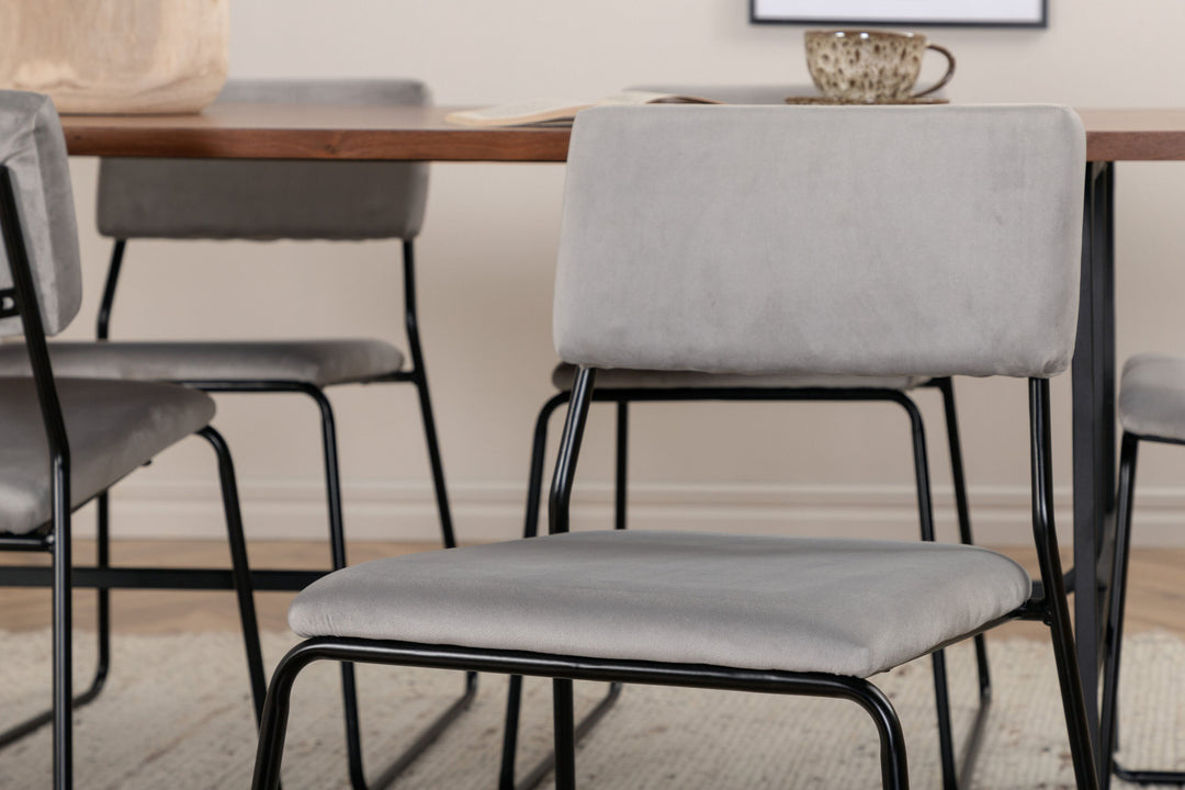 Venture Home Uno Dining Table - Black / Walnut Veneer+Kenth Chair - Black / Light Grey Velvet_6