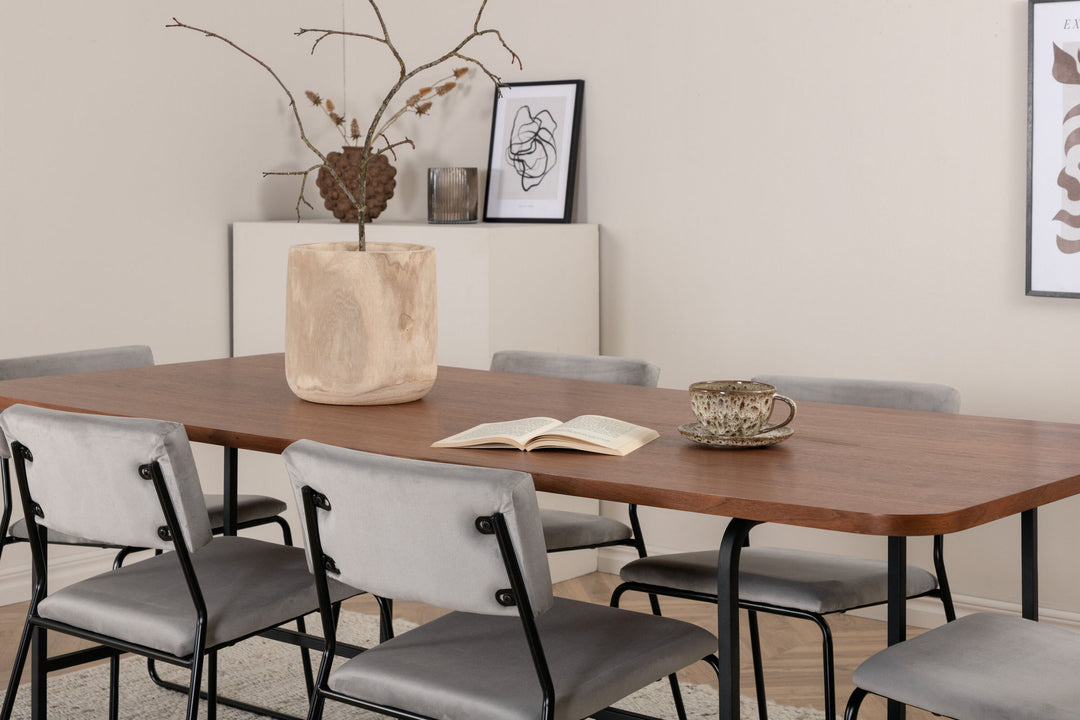 Venture Home Uno Dining Table - Black / Walnut Veneer+Kenth Chair - Black / Light Grey Velvet_6