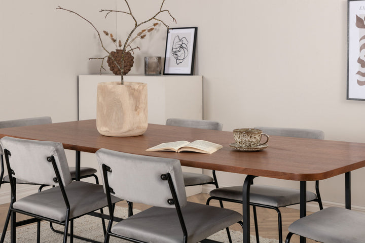 Venture Home Uno Dining Table - Black / Walnut Veneer+Kenth Chair - Black / Light Grey Velvet_6